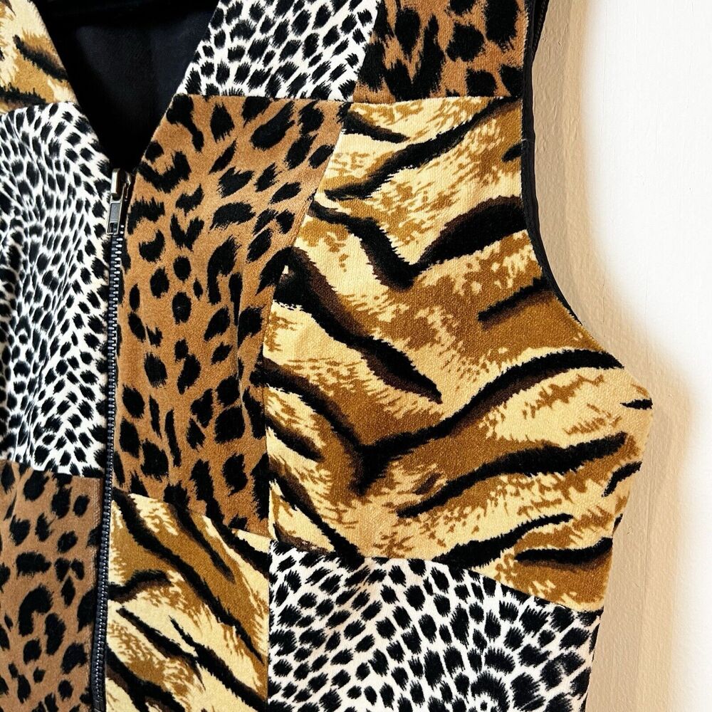 Vintage Lindsey Scott Sport Vest Animal Print Denim Women’s M - Picture 2 of 7